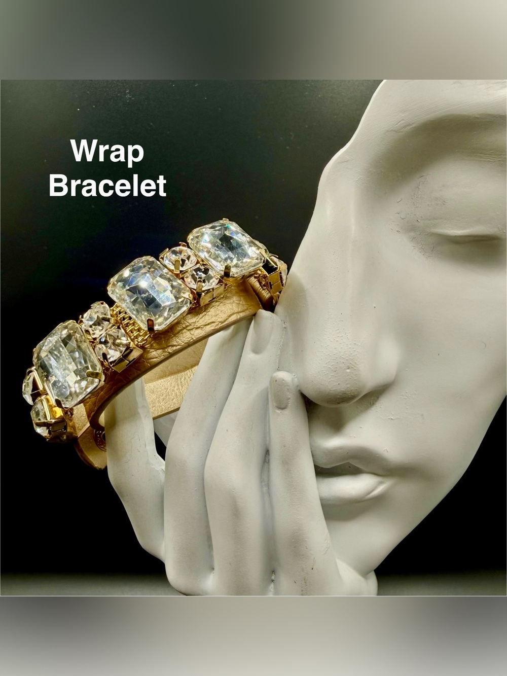 Gold Wrap Bracelet with Clear Crystal Accents